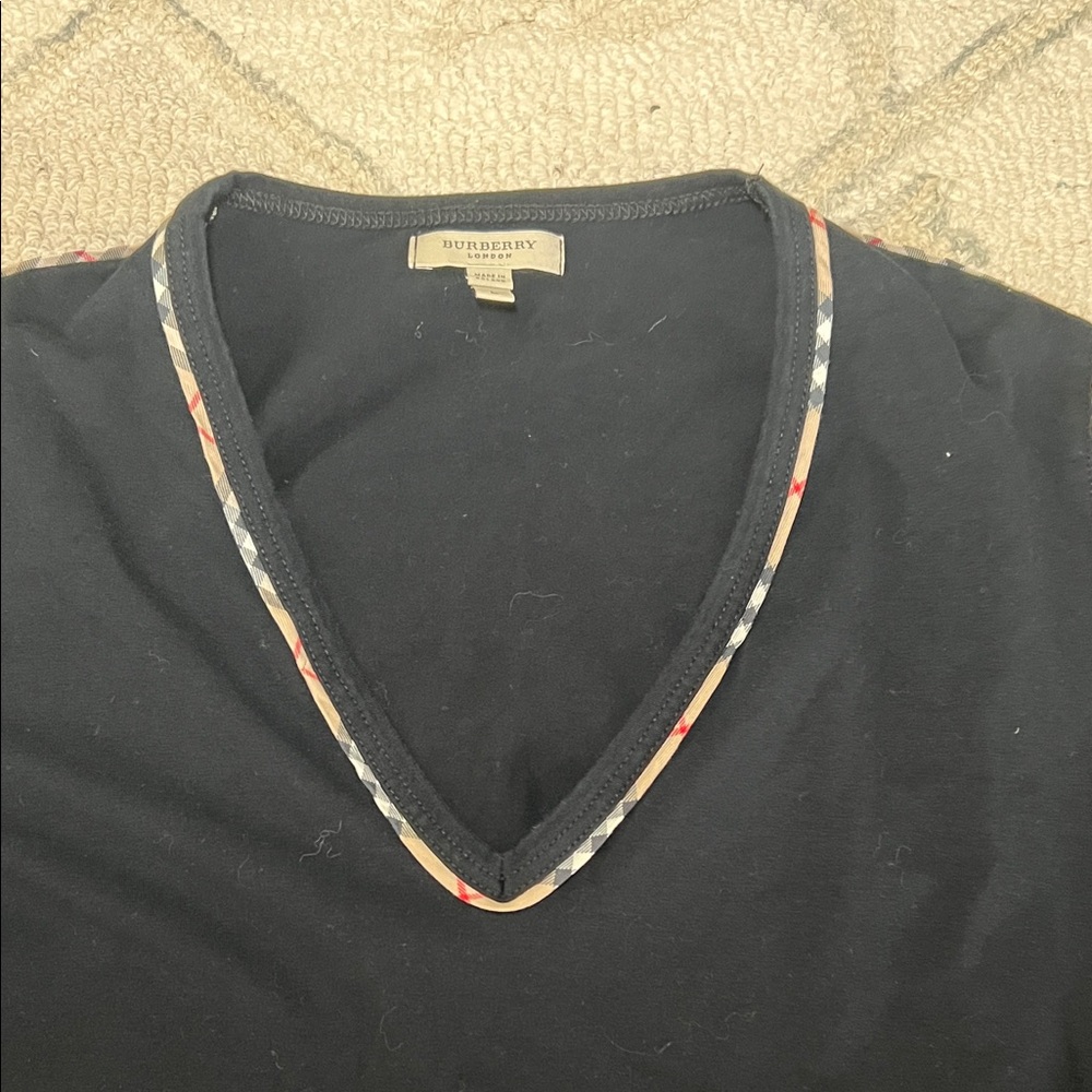 Burberry Black V-Neck Long Sleeve Top with Trim - Picture 3 of 6
